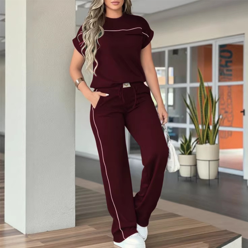 ⏰🔥 TIDSBEGRENSET – 50% RABATT! 🔥 Avslappet 2-delt sett for kvinner – kortermet topp og vidbenede bukser 👚👖