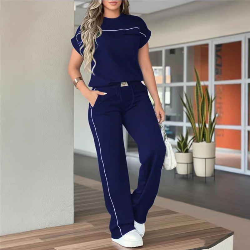 ⏰🔥 TIDSBEGRENSET – 50% RABATT! 🔥 Avslappet 2-delt sett for kvinner – kortermet topp og vidbenede bukser 👚👖